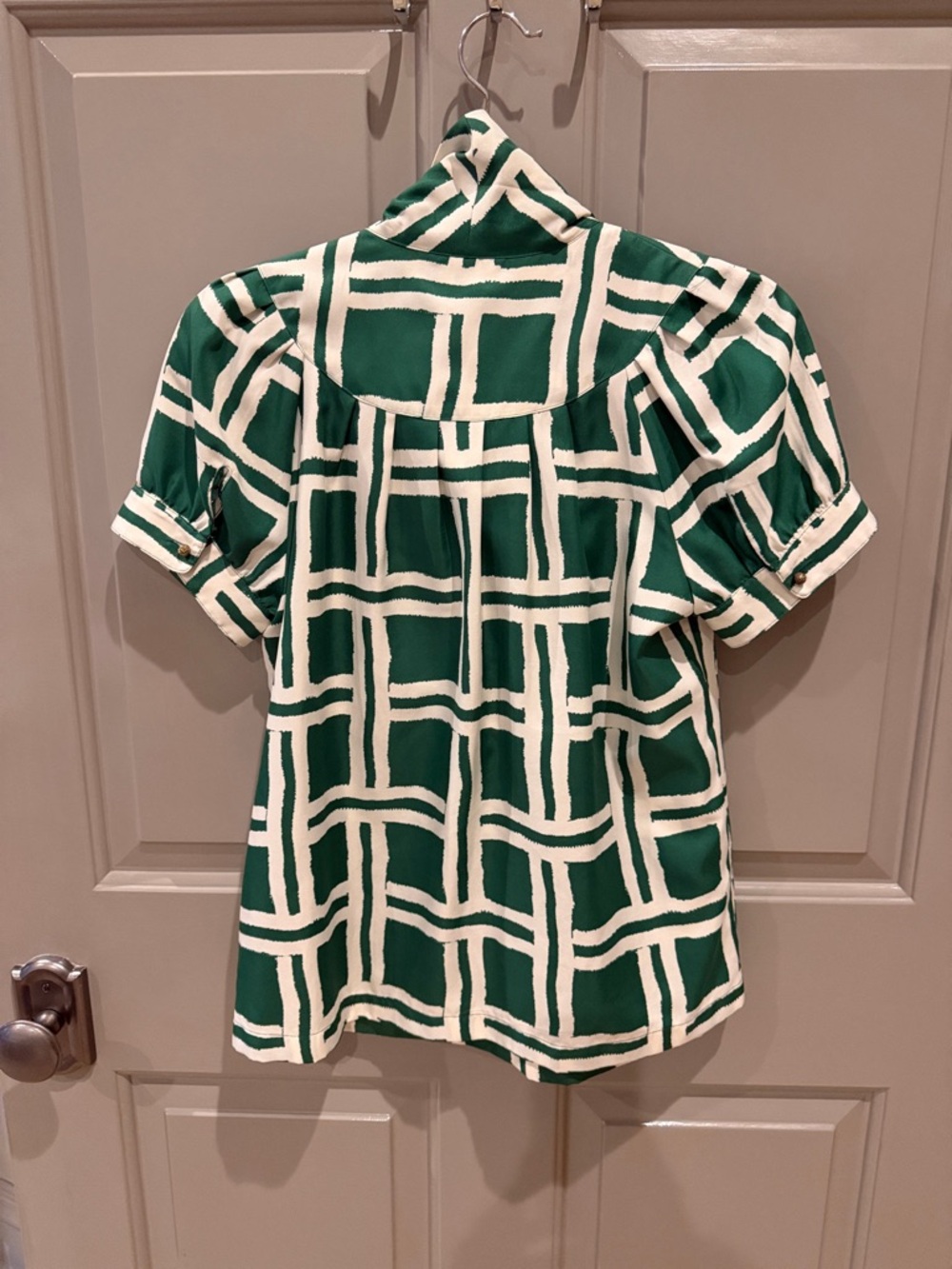 Banana Republic Green and White Grid Tie-Neck Blouse - Picture 3 of 3